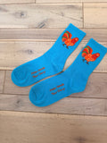 Turquoise Rooster Cotton Crew Socks