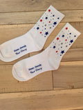 Star Print Cotton Crew Socks – Red & Blue Scatter