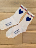 White & Blue Heart Cotton Crew Socks